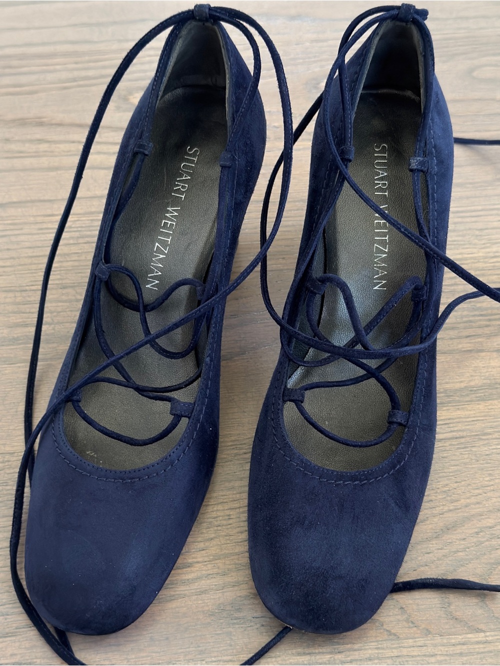Stuart Weitzman Navy Suede Lace-Up Heels size 8